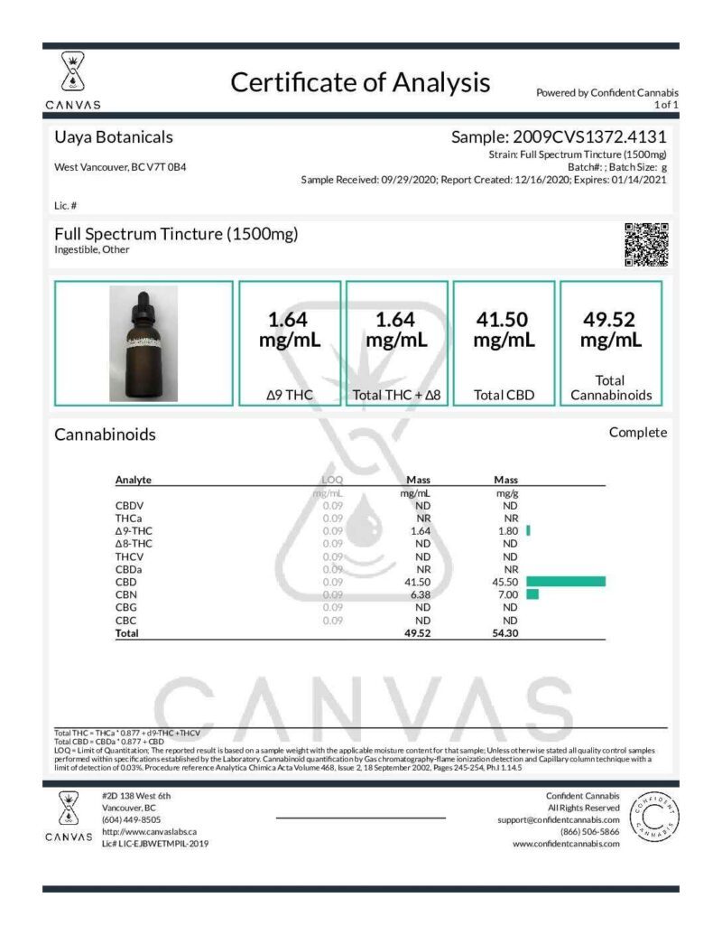 Uaya Botanicals CBD Tincture (FULL SPECTRUM) 1500mg